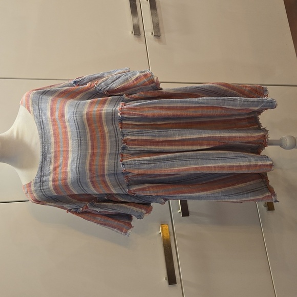 Free People Summer Nights Striped Tunic Cotton Blue Pink Womens Size Medium - Picture 1 of 13